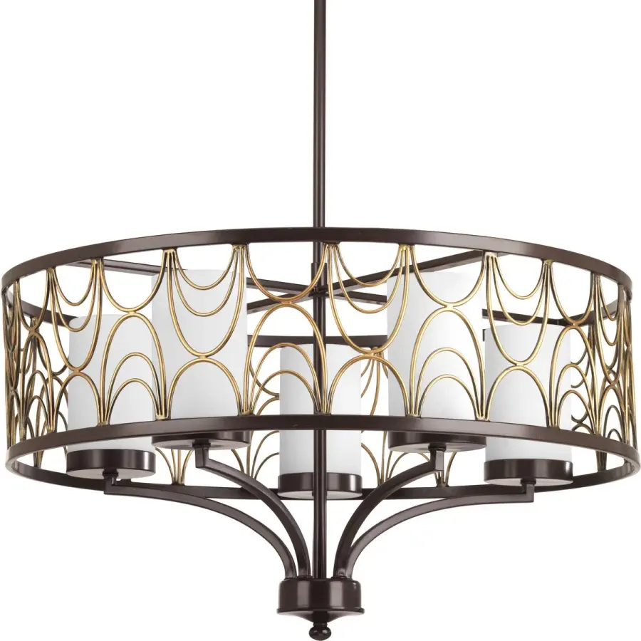 Cirrine Five-Light Etched White Glass Chandelier - Image 1