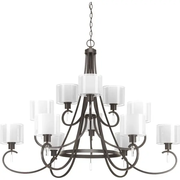 Invite Collection Twelve-Light Chandelier with Silk Mylar Shades