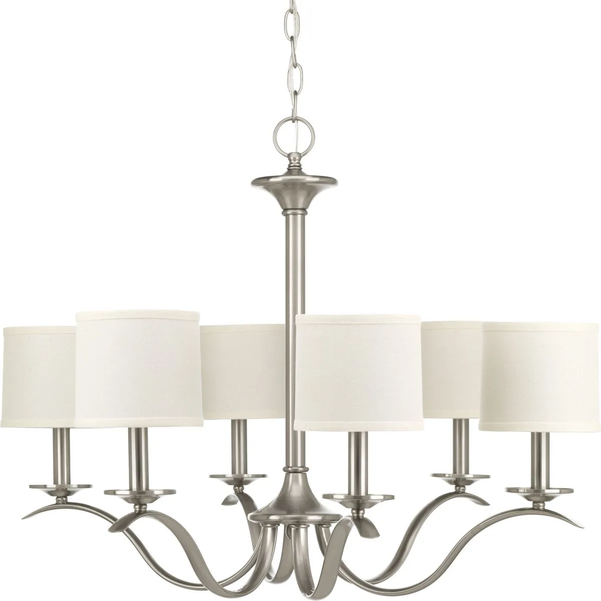 Inspire Collection Six-Light Chandelier with White Linen Shades