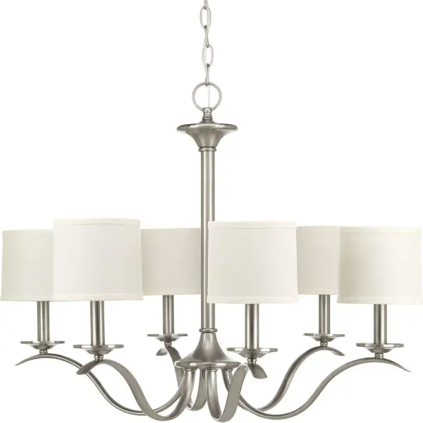 Inspire Collection Six-Light Chandelier with White Linen Shades - Image 1