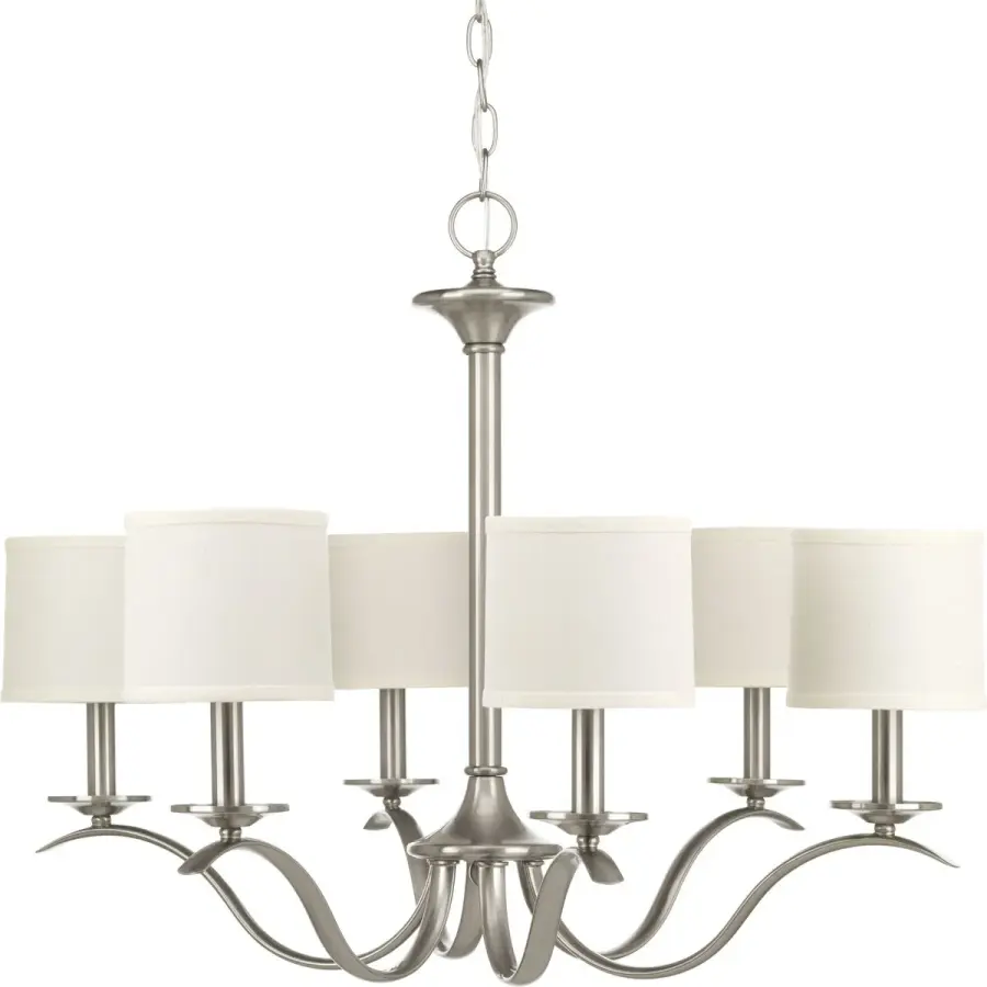 Inspire Collection Six-Light Chandelier with White Linen Shades - Image 1