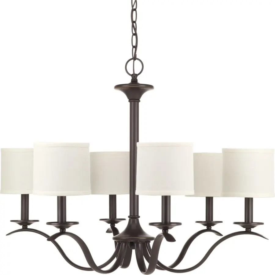 Inspire Collection Six-Light Chandelier with White Linen Shades - Image 2