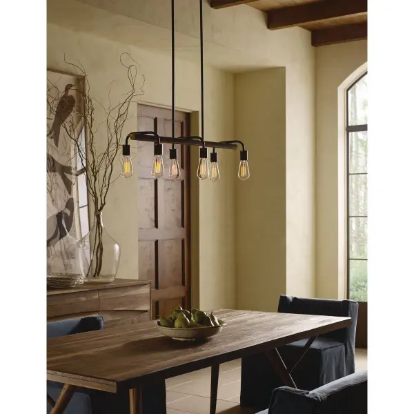 The Swing Collection brings transitional elegance with six lights arranged in a linear design. Its Antique Bronze finish adds warmth while maintaining versatility across traditional and contemporary spaces. - alternate view