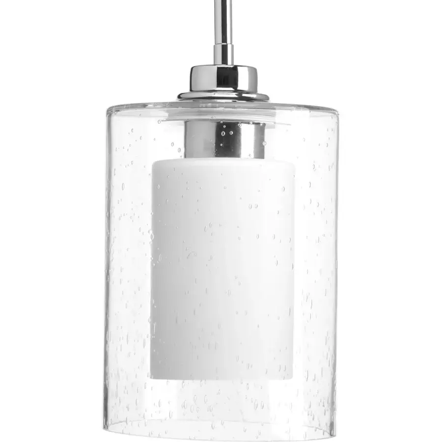 Double Glass Etched White & Seeded Glass Pendant Light - Image 1