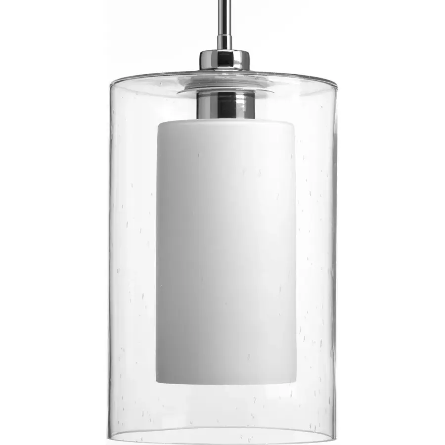 Double Glass Pendant Light with Etched White and Seeded Glass - Image 2