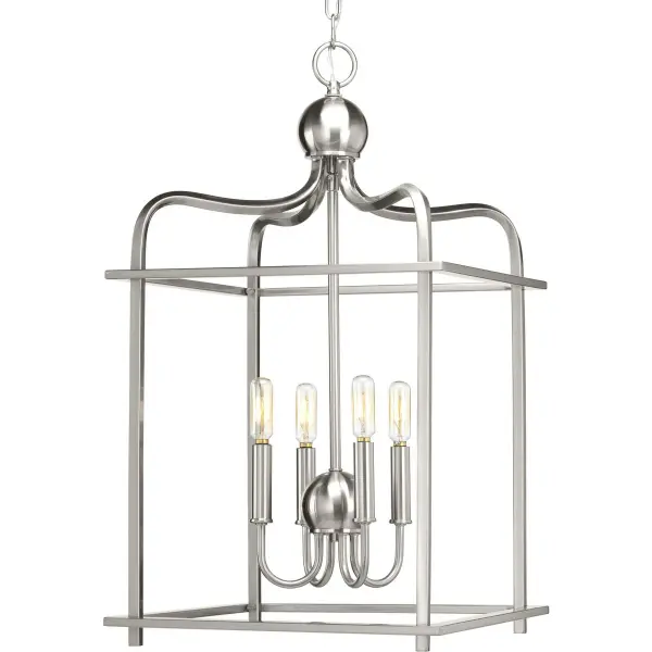 The Assembly Hall pendant brings coastal elegance to any space with its four-light configuration and sophisticated brushed nickel finish. JA8 compliant for California energy standards, this fixture balances style and efficiency. - alternate view