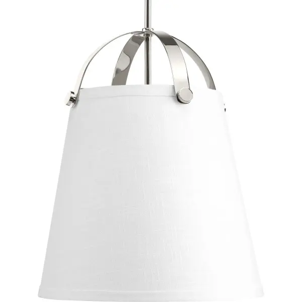 The Galley Collection pendant brings breezy coastal charm with dual linen drum shades and polished nickel hardware. Perfect for kitchen islands or dining areas seeking soft, diffused lighting with transitional appeal.