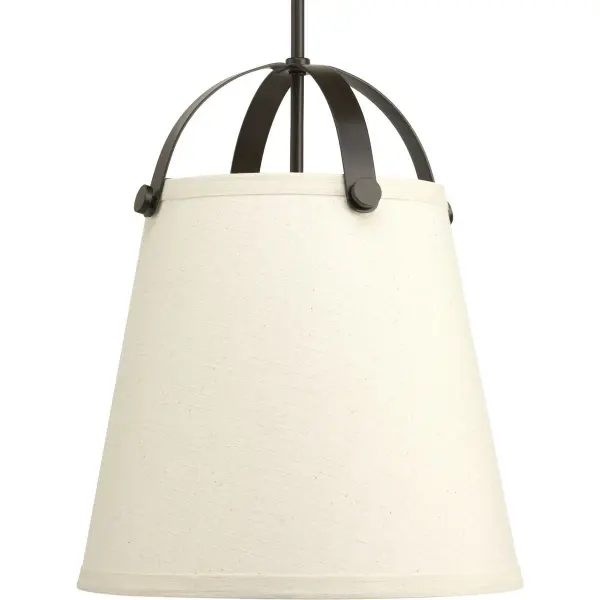 The Galley Collection pendant brings breezy coastal charm with dual linen drum shades and polished nickel hardware. Perfect for kitchen islands or dining areas seeking soft, diffused lighting with transitional appeal. - alternate view