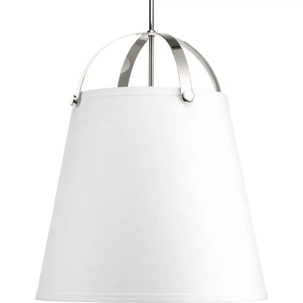 The Galley Collection brings refined coastal style with three linen drum shades suspended from a polished nickel frame. Perfect for kitchen islands and dining spaces, this fixture balances casual elegance with versatile lighting.