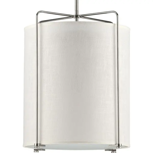 The Kempsey three-light pendant combines farmhouse charm with transitional appeal through its brushed nickel finish. Perfect for kitchen islands and dining areas, this fixture provides ample illumination while maintaining a clean, contemporary aesthetic. - alternate view