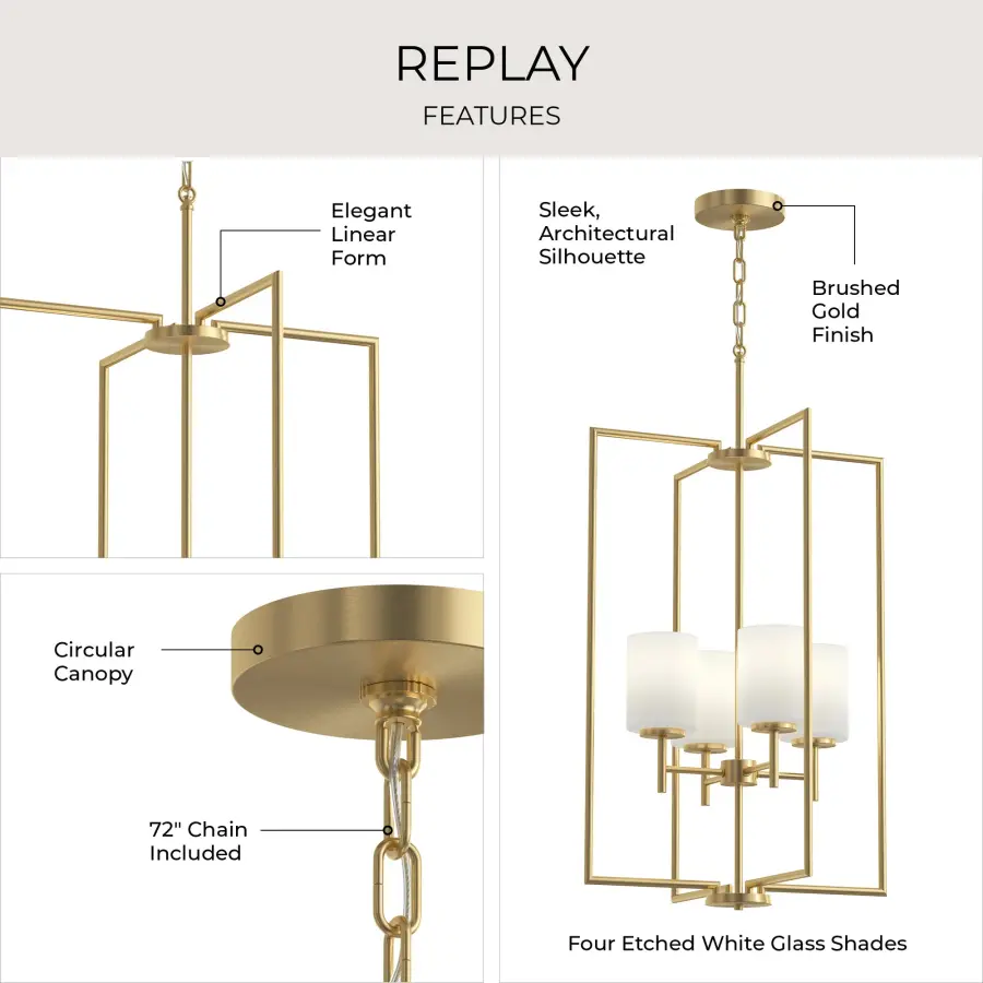 Replay Collection Four-Light Etched White Glass Pendant - Image 9