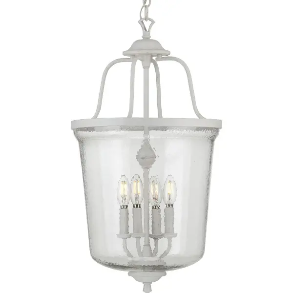 The Bowman foyer pendant brings coastal charm with its Cottage White finish and four-light design. Ideal for creating a welcoming first impression in entryways, foyers, and dining spaces with its clean, airy aesthetic.