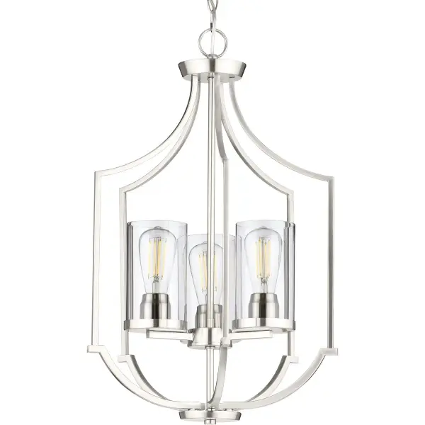 The Lassiter Collection brings contemporary elegance to entryways and dining spaces with its three-light configuration and refined brushed nickel finish. JA8 compliant for California energy standards. - alternate view