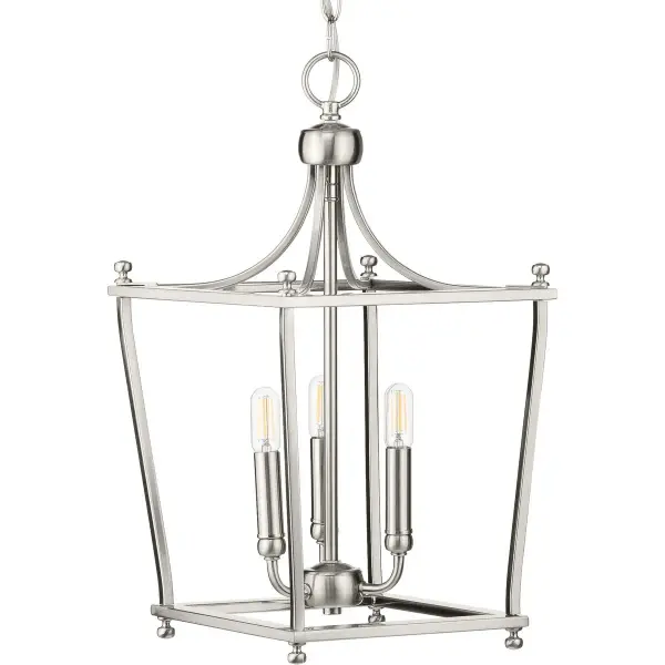 The Parkhurst foyer pendant combines traditional elegance with versatile styling. Three lights provide ample illumination for entryways and dining spaces, while the brushed nickel finish adds refined sophistication.
