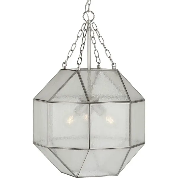 The Mauldin pendant combines classic seeded glass shades with brushed nickel hardware for a transitional look that works in both traditional and contemporary spaces. Three lights provide ample illumination for dining and kitchen areas.