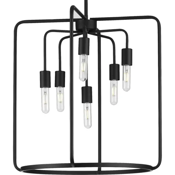 The Bonn Collection pendant combines farmhouse charm with industrial sophistication. Six lights provide ample illumination for dining and gathering spaces, while the black finish adds contemporary contrast.
