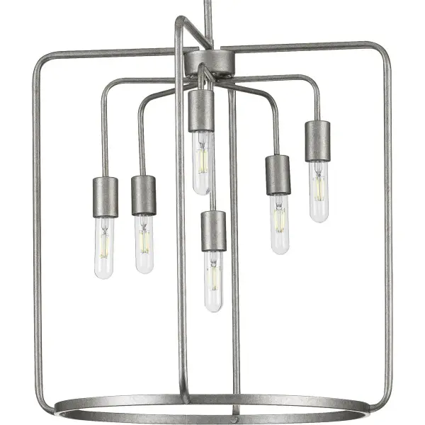 The Bonn Collection pendant combines farmhouse charm with industrial sophistication. Six lights provide ample illumination for dining and gathering spaces, while the black finish adds contemporary contrast. - alternate view