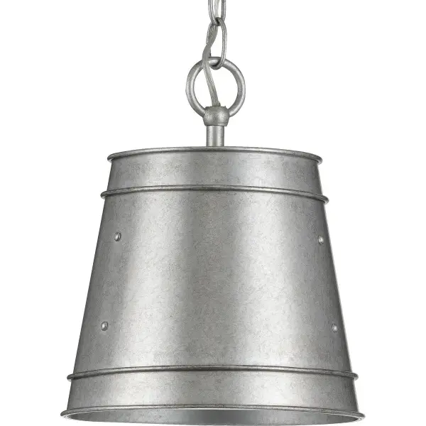 The Galveston pendant brings industrial farmhouse style to porches and patios with its galvanized metal finish. JA8 compliant for California energy standards, this compact fixture works equally well indoors or out.