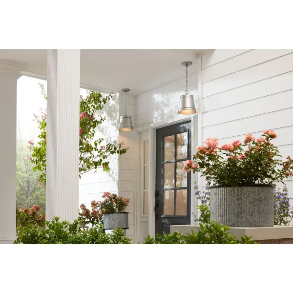 The Galveston pendant brings industrial farmhouse style to porches and patios with its galvanized metal finish. JA8 compliant for California energy standards, this compact fixture works equally well indoors or out. - alternate view