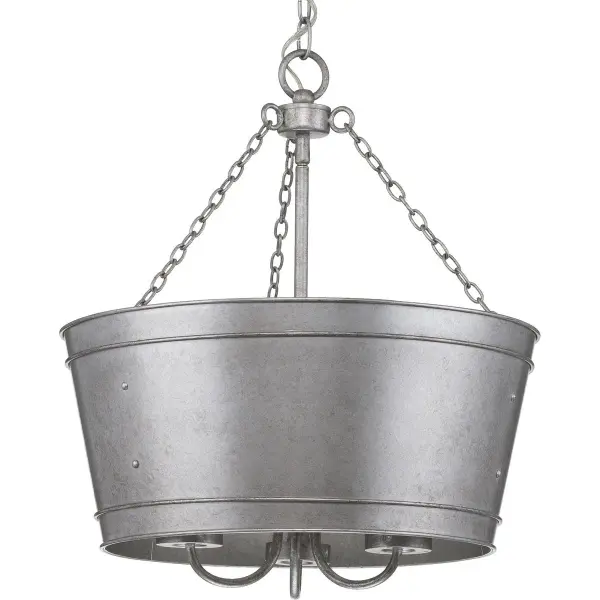 The Galveston three-light pendant brings authentic farmhouse style to outdoor and indoor spaces with its durable galvanized metal finish. Perfect for covered porches, patios, or rustic kitchens seeking industrial charm.