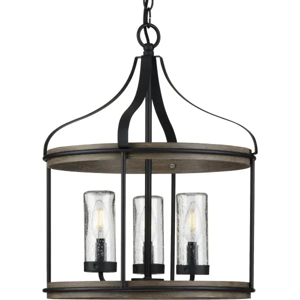 The Brenham outdoor pendant brings rustic farmhouse style to covered exterior spaces with its three-light configuration and black finish. JA8 compliant for California energy standards, this fixture balances aesthetic appeal with practical outdoor performance.