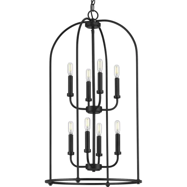 The Leyden foyer pendant combines transitional elegance with farmhouse charm through its eight-light configuration and brushed nickel finish. Perfect for making a welcoming first impression in grand entryways and dining spaces. - alternate view