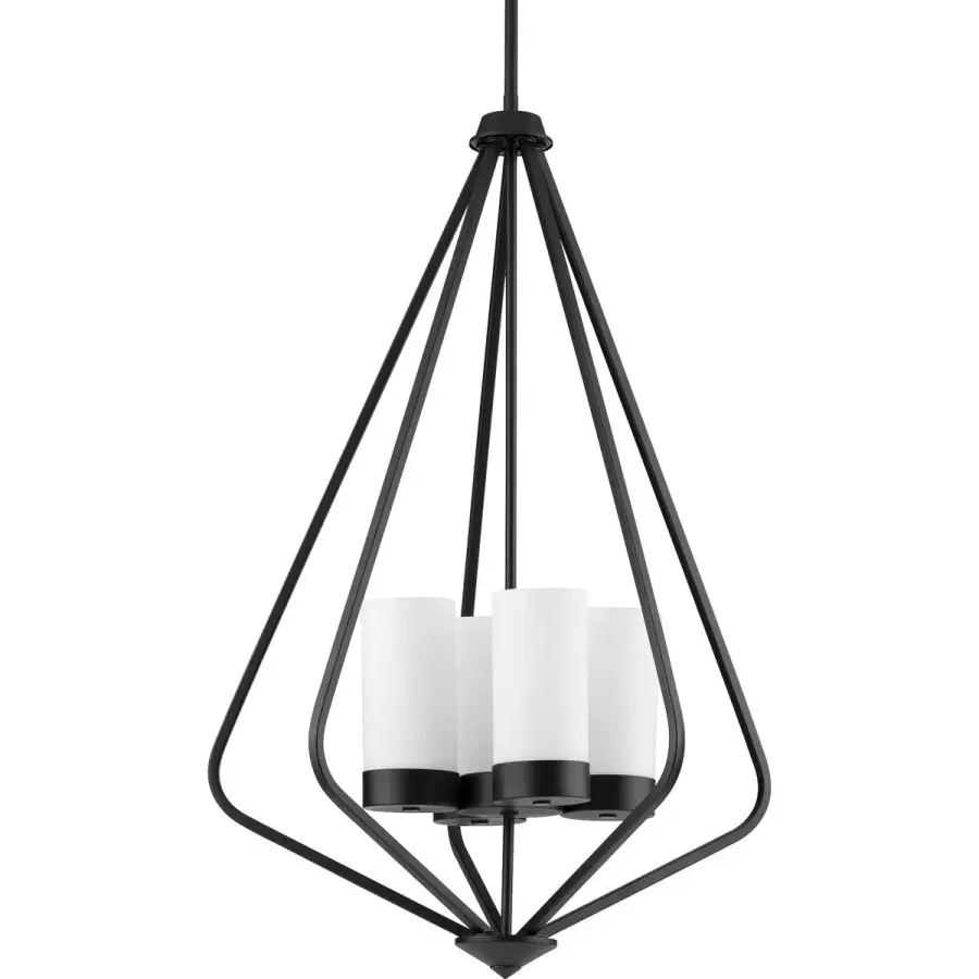 Sophisticated Four-Light Pendant with Timeless Chrome & Etched Glass - Image 1
