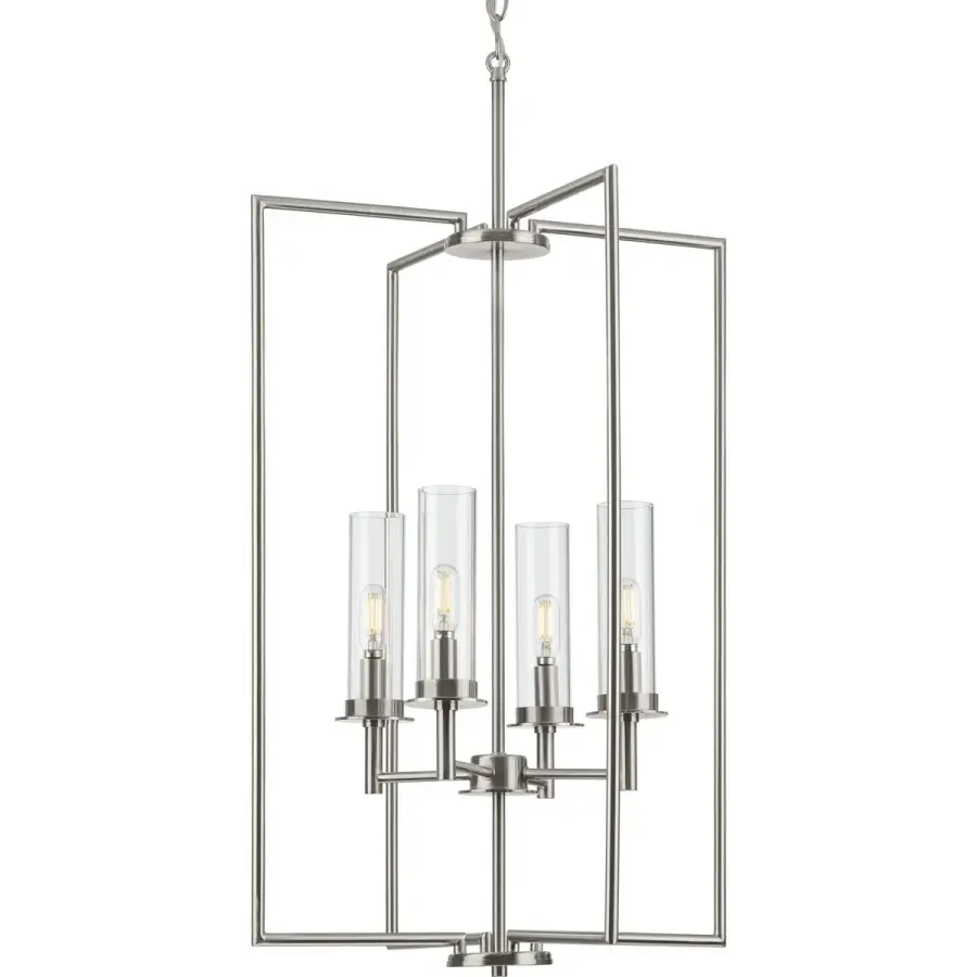 Elegant Transitional Foyer Pendant with Clear Glass and Brushed Nickel - Image 1