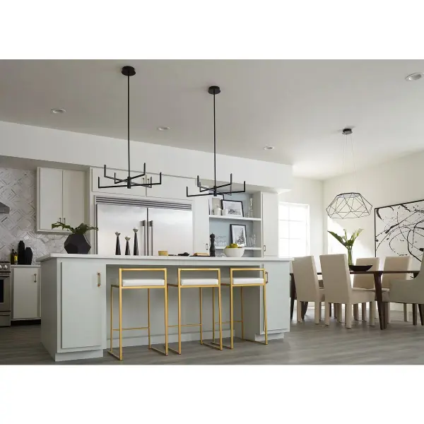 The Geodesic LED pendant combines mid-century modern aesthetics with contemporary LED efficiency. Its geometric cage design creates dramatic shadow play while providing ample illumination for dining and living spaces. - alternate view