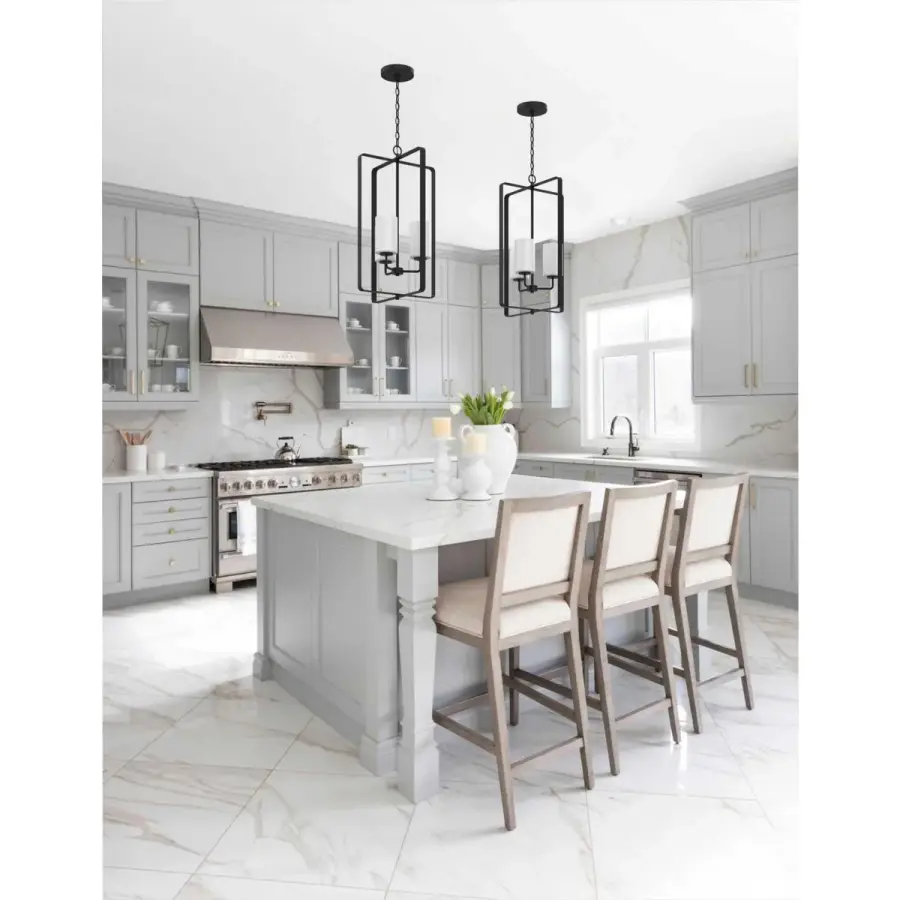 League Collection Three-Light Etched Glass Foyer Chandelier - Image 4