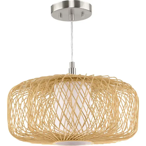 The Cordova pendant brings organic warmth with its handwoven natural rattan shade. This medium-sized fixture balances coastal charm with modern sophistication, perfect for creating inviting, textured lighting in contemporary spaces.