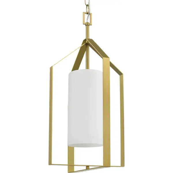 The Vertex foyer pendant combines brushed nickel hardware with etched white glass for a versatile transitional aesthetic. Its compact single-light design provides soft, diffused illumination ideal for entryways and smaller spaces. - alternate view