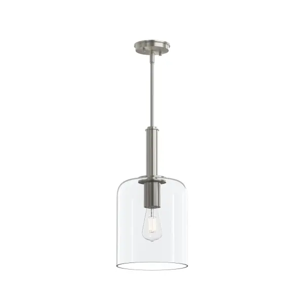 The Reines Pendant offers a clean, transitional design that works beautifully in kitchens, bathrooms, and dining spaces. Its brushed nickel finish provides a sophisticated neutral tone that complements various decor styles. - alternate view