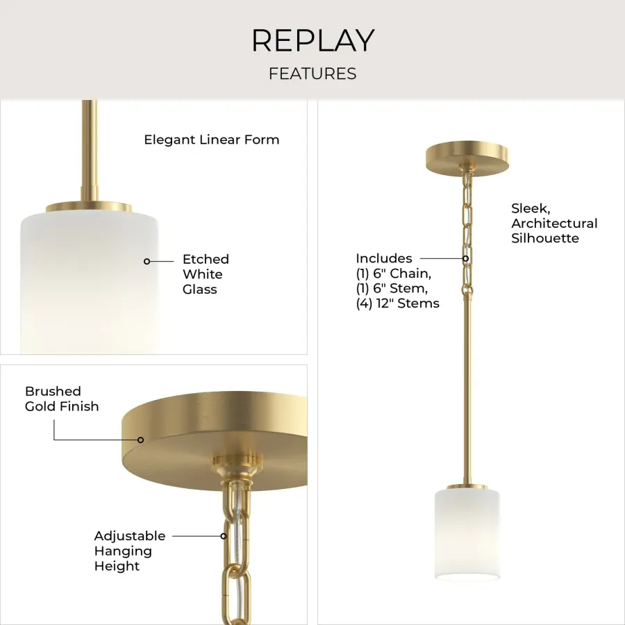 Replay Collection One-Light Etched White Glass Mini-Pendant - Image 8