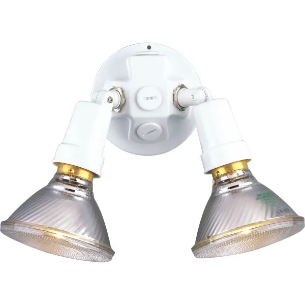 This practical two-light flood fixture delivers adjustable illumination for outdoor security and task lighting. The swivel heads allow precise light direction, while the clean white finish complements any exterior.
