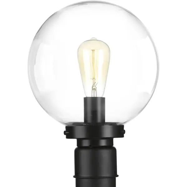 This post lantern combines timeless globe styling with modern farmhouse appeal. The black finish and clear glass globe create a welcoming ambiance for patios, porches, and entryways while meeting JA8 energy efficiency standards.