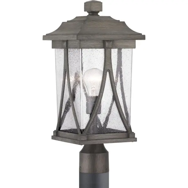 The Abbott Collection Post Lantern blends traditional craftsman design with contemporary clean lines. Its antique bronze finish and single-light configuration provide warm, welcoming illumination for outdoor spaces. - alternate view