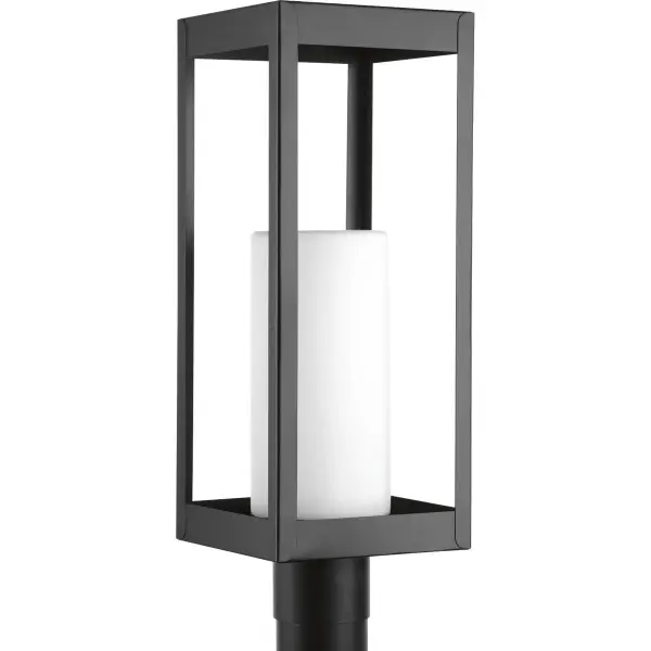 The Patewood post lantern combines farmhouse charm with transitional styling, featuring a sleek black finish and clear glass panels. JA8 compliant for California energy standards, this fixture delivers reliable outdoor illumination.