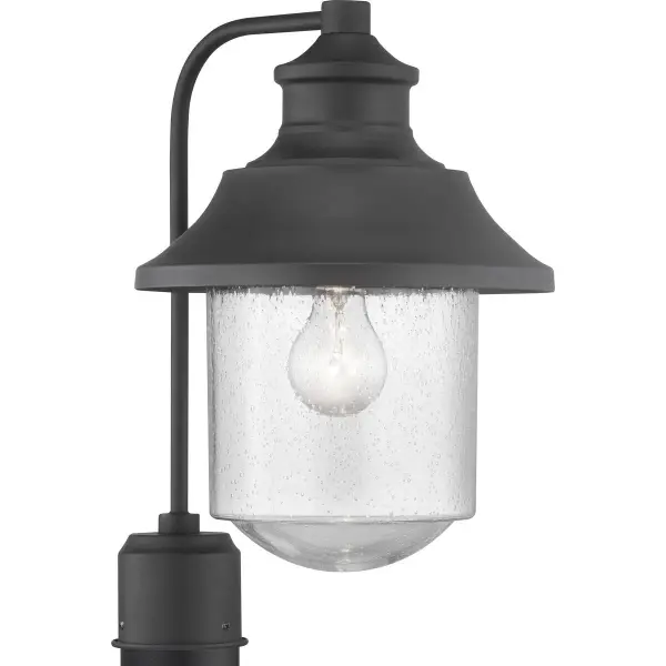 The Weldon post lantern combines timeless farmhouse charm with contemporary outdoor performance. Its clean black finish and clear glass panels deliver versatile curb appeal while meeting California JA8 energy standards. - alternate view