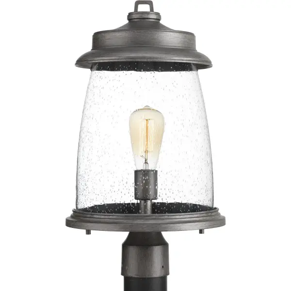 The Conover Collection Post Lantern combines traditional craftsmanship with transitional design, featuring an Antique Bronze finish that complements coastal and farmhouse aesthetics. JA8 compliant for California energy standards. - alternate view