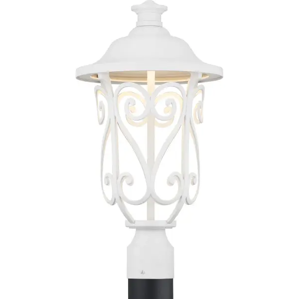 The Leawood post lantern combines transitional design with modern coastal aesthetics, featuring integrated LED lighting and Title 24/JA8 compliance. Its clean black finish and glass panels create welcoming outdoor illumination.