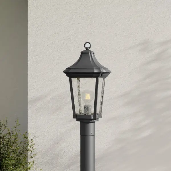 The Marquette post lantern combines timeless traditional styling with modern durability. Featuring DURASHIELD protective coating and JA8 compliance, this fixture delivers reliable outdoor illumination with coastal-friendly construction. - alternate view