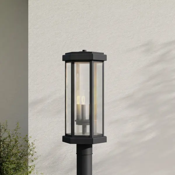 The Ramsey Collection combines clean modern lines with farmhouse charm in a durable outdoor post light. JA8 compliant for California energy standards, this fixture delivers reliable illumination with timeless black finish. - alternate view