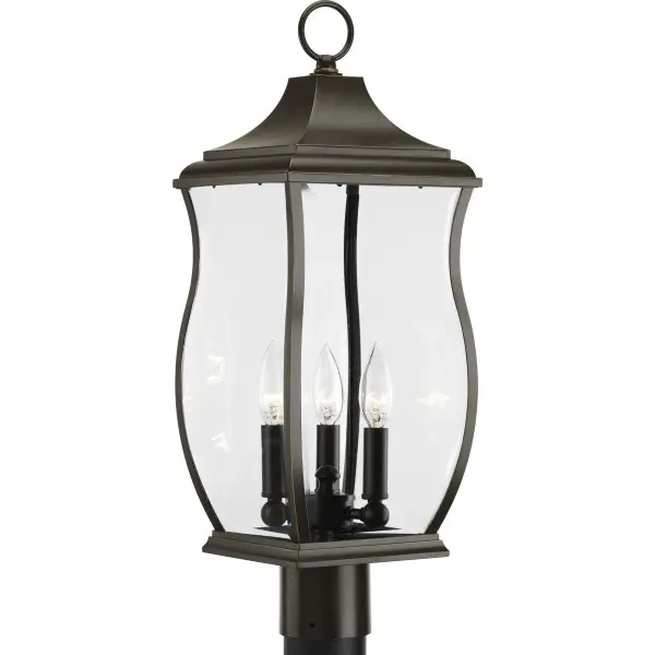 The Township post lantern brings traditional elegance to outdoor spaces with its three-light design and oil rubbed bronze finish. Perfect for illuminating pathways, driveways, and entryways with classic style.