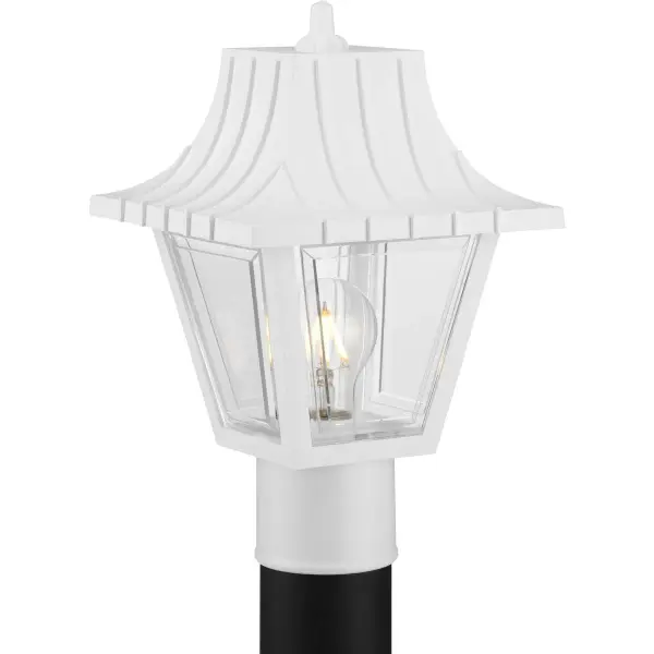 The Mansard post lantern brings timeless traditional styling to outdoor spaces with its clean white finish and clear glass panels. JA8 compliant for California energy standards, this fixture combines classic design with modern efficiency.