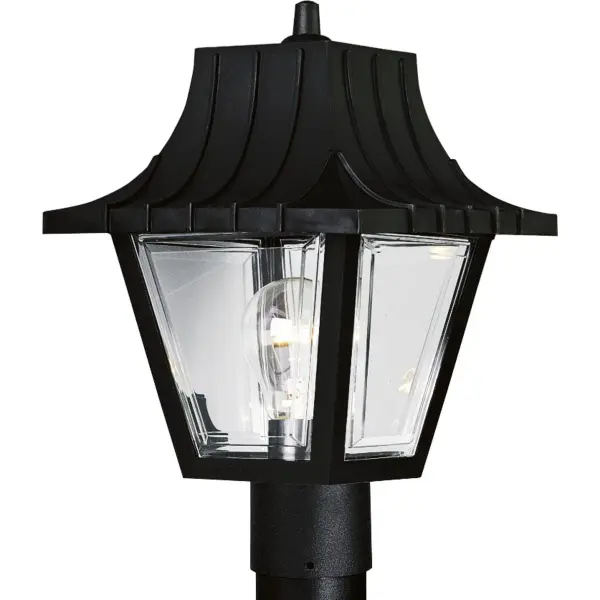 The Mansard post lantern brings timeless traditional styling to outdoor spaces with its clean white finish and clear glass panels. JA8 compliant for California energy standards, this fixture combines classic design with modern efficiency. - alternate view