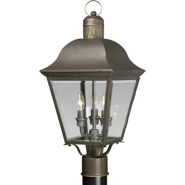 The Andover post lantern brings traditional elegance to outdoor spaces with its three-light design and antique bronze finish. Perfect for coastal, farmhouse, and transitional homes seeking classic curb appeal.