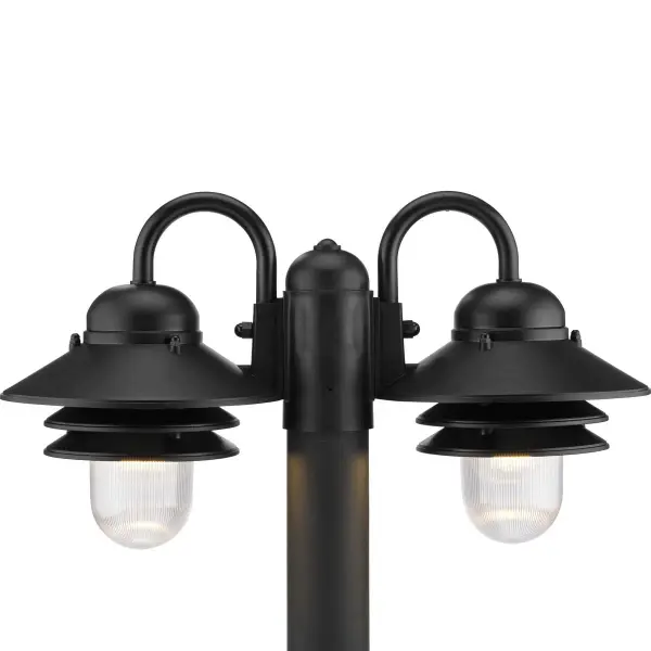 The Newport Collection post lantern combines transitional styling with coastal charm, featuring a textured black non-metallic finish that resists corrosion. JA8 compliant for California energy standards.