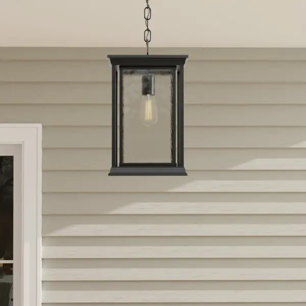 The Endicott hanging lantern combines timeless Craftsman design with modern outdoor performance. Its antique bronze finish and clean lines make it versatile for traditional and contemporary homes alike. - alternate view