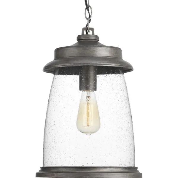 The Conover Hanging Lantern combines traditional lantern styling with transitional elegance, featuring an Antique Bronze finish that weathers beautifully outdoors. Perfect for porches and patios seeking coastal or farmhouse charm. - alternate view